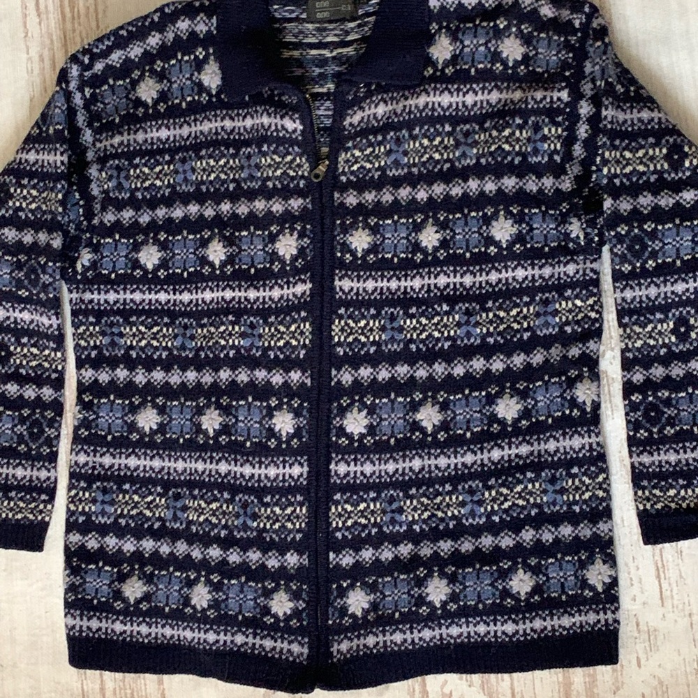 Navy and White Patterned Cardigan
